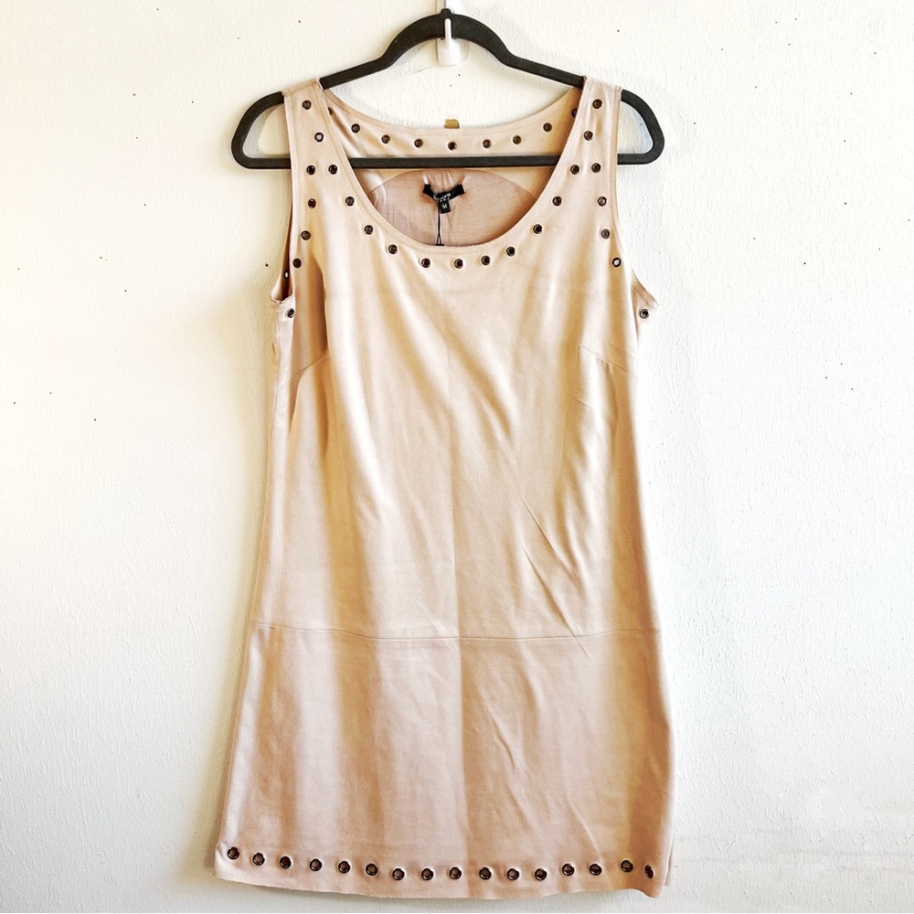Tesoro Moda Dress Pink Sand Faux Suede w/Grommets Sleeveless Mini Dress Sz M NWT